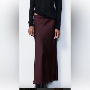 Zara Satin Effect Midi Skirt - Deep Wine
